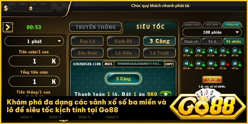 Trải nghiệm sảnh Go88 Lô đề với tỷ lệ trả thưởng một ăn chín mươi chín cao nhất thị trường
