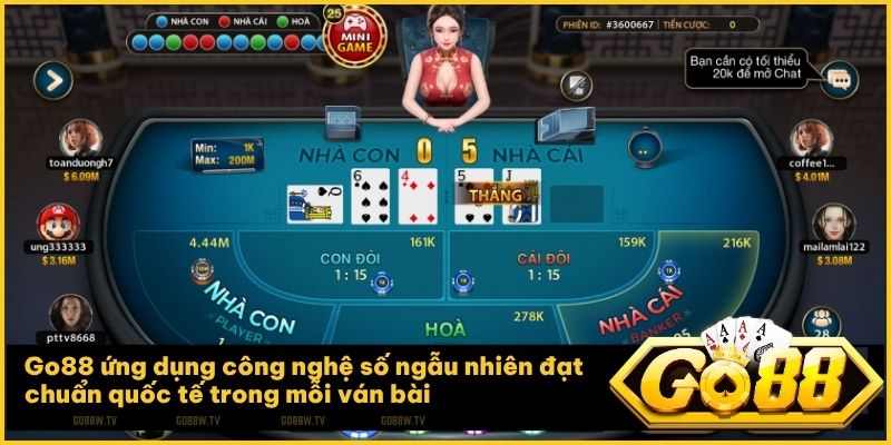 Go88 ứng dụng công nghệ số ngẫu nhiên đạt chuẩn quốc tế trong mỗi ván bài