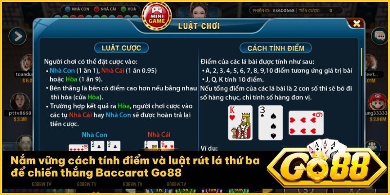 Nắm vững cách tính điểm và luật rút lá thứ ba để chiến thắng Baccarat Go88