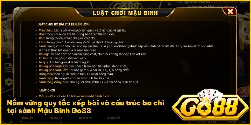 Nắm vững quy tắc xếp ba chi giúp hội viên làm chủ bàn cược Mậu Binh Go88